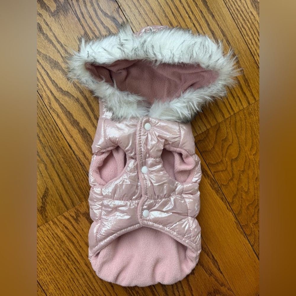 Foil silver pink Small dog fleece jacket coat Pawpatu